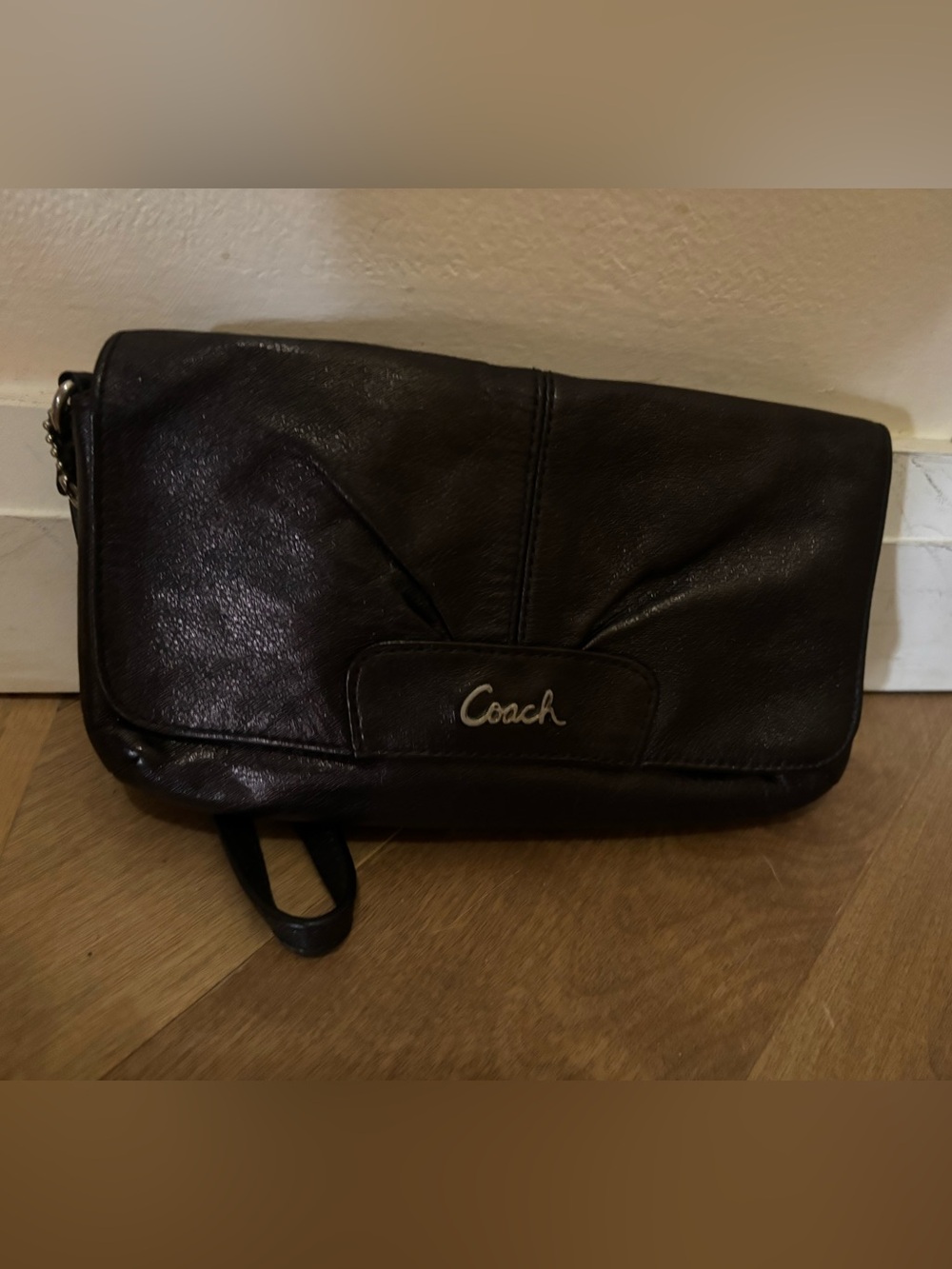 Coach Black Leather Wrist Clutch